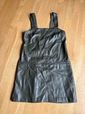 Abercrombie Olive Green Faux Leather Pinafore Dress